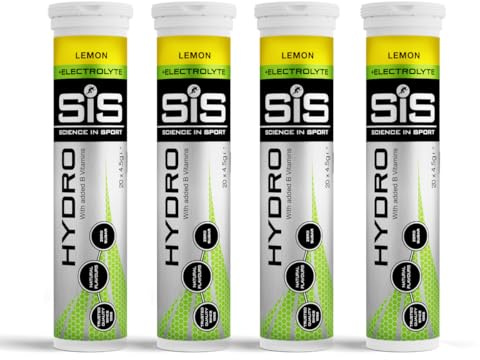 SiS Hydro Electrolyte Tablets - Effervescent Hydration - Virtually Calorie‑Free - Informed‑Sport Certified - Dissolves in 500ml Water - 20 Tabs Per Tube (4 Tubes, 4 x Lemon)