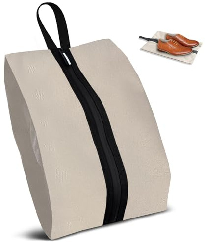 Praktische Reise & Gym Schuhtasche mit Tragegriff, Platzsparende Organizer Tasche mit Reißverschluss, Vielseitig als Aufbewahrungstasche, Wiederverwendbar (1, Beige)