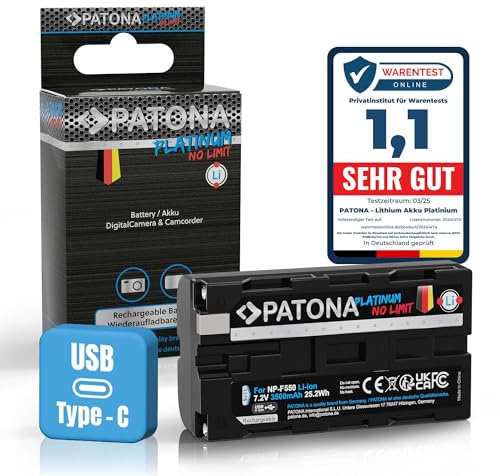 PATONA USB-C Platinum Batería para Sony NP-F550 F750 F930 F950 3500mAh | Compatible: SONY BC-V615, DCM-M1, DCR-TRU47E, MVC-CD1000, PLM-100, VCL-ES06A, SONY (Hi8) CCD-TR1, CCD-TR200, CCD-TR215