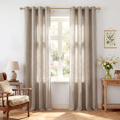 PONY DANCE Leinenoptik Gardinen Halbtransparent 2er Set H200 x B140 cm | Natur, Lichtdurchlässig, Boho Style, Ösenschal, Dekoration, Vorhänge Schlafzimmer, Curtains Living Room, Modern