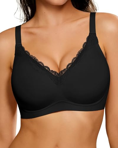 HORISUN Nahtloser BH Damen ohne Bügel Bequem mit Spitzen | Seamless Alltags-BH Komfort, Sanftem Halt, Weich, Formgebend, Breiten Trägern und Seitenflügeln, für T-Shirt, Büro & Zuhause