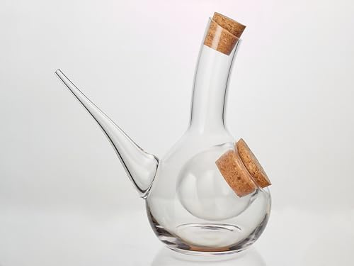 Carafe porrón rafraîchisseur artisanale en verre soufflé 50 cl – compartiment à glaçons indépendant – bec fin – double bouchon en liège – apéritif & cocktails