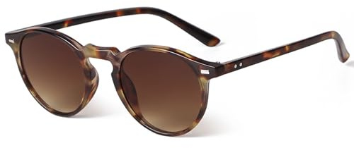 CIKJUK Sonnenbrille Damen Herren Rund Retro - Getönte Gläser Vintage kleines Gesicht Schmales 70er jahre Runde Brille mit UV Schutz - Leopard-Braun