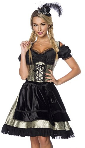 Dirndline Dirndl klänning, förkläde grön/svart, Grön/svart, XS