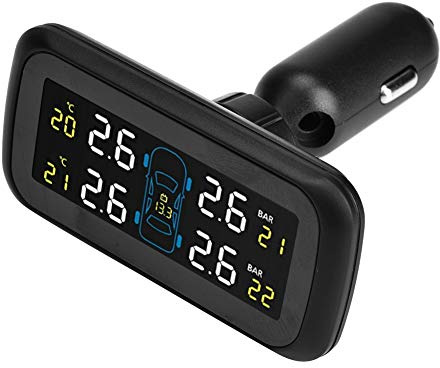Auto Reifendruckkontrollsystem, TPMS Reifendruckmonitor, 4x interne Sensoren, LCD Anzeige, USB Lade, Zigarettenanzünder Adapter, für Fahrzeuge, PKW, LKW, Motorräder, Lastkraftwagen, SUV