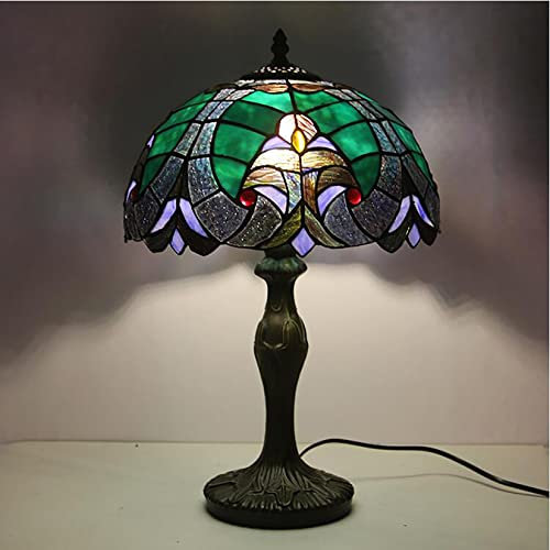 Lampe de Chevet Tiffany Style Table Table Tableau Verre Vert Baroque Tampaushade 12 Pouces Large Large Résine Rétro Lumière de Bureau pour Chambre à Coucher