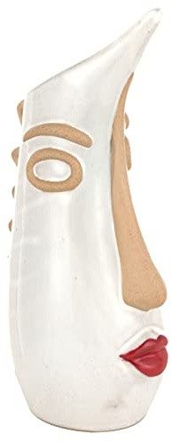 Baroni Home Vaso in Ceramica di Design con Volto, Soprammobile Moderno Dipinto a Mano, Vaso per piante, orchidee, pampas, da Interno o Esterno 11x16x34 cm - Brocca
