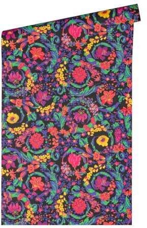 A.S. Création VERSACE WALLPAPER Blumen Luxus Tapete Floral 387061 Bunt Pink Grün Gold Schwarz Ranken 10,05x0,70m Made in Germany
