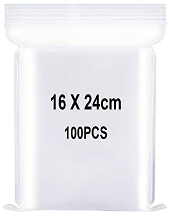 Sachets Plastique Transparents, Sac Scellé, Sac de Rangement, Sac de à Fermeture, S'appliquent aux Cuisine, Fournitures de Bureau, Rangement de Stocker Noix etc. 16x24cm 100pièce