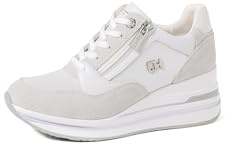 QUEEN HELENA Sneakers in Vera Pelle con Zeppa Scarpe da Ginnastica Alte Casual Donna QH9009 (QH7019 Grigio, Sistema Taglie Calzature EU, Adulto, Donna, Numero, Media, 38)