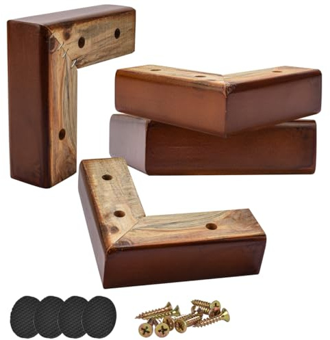 Btowin 5cm L-Form Massivholz Möbelfüße Minimalist Eckfüße 4er Set Walnuss | Stabil & Langlebig, DIY Montage an 4 Ecken in 10 min mit Schrauben, Stützbeine für Bett Sofa Couch Kabinett TV-Ständer