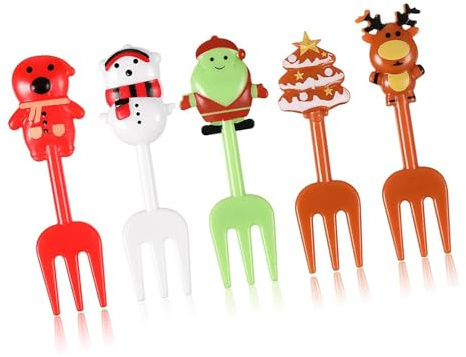 Ben-To-Box Pack of 10 Children's Reusable Plastic Fruit Forks and Skewers - Christmas Accessories for Children's Party Snack & Cake