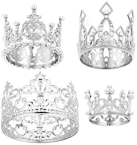 4 Pezzi Mini Corona Torta Decorazione Corone d'argento Cupcake Corona Decorazione Accessori Piccola Corona Diadema Torta Toppers Compleanno Sposa Matrimonio Casa Reale Tema Decorazione festa Accessori
