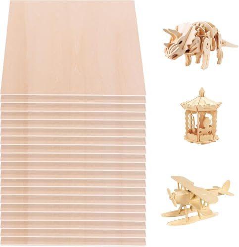 Basswood Sheets for Craft, 12 Pack, 20 x 30cm x 3mm Thick Plywood Sheets,Natural Unfinished Wood Boards for Laser Cutting & Engraving, DIY Architectural Models, Wood Burning (20x30cm)