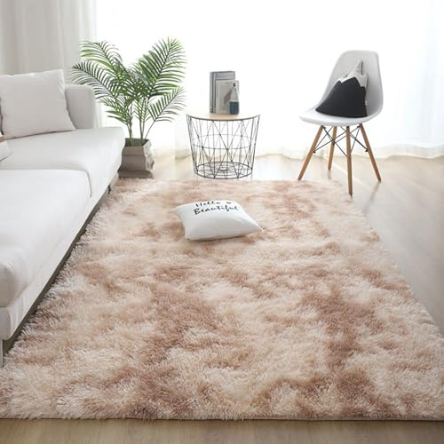 AIMECO Tapis à poils longs moelleux beige-marron - 120 x 180 cm - Antidérapant et léger - Style scandinave - Idéal pour le salon et la chambre à coucher