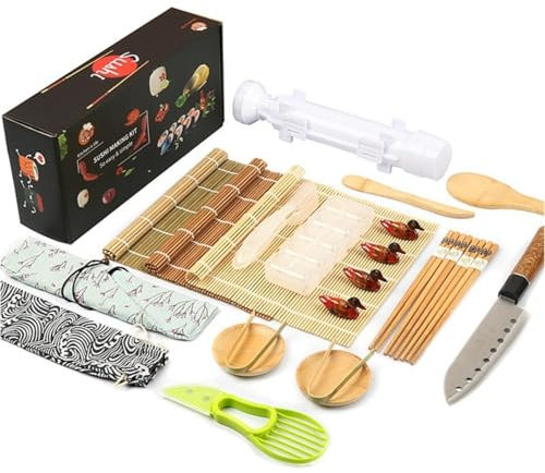 Sushi-Set, 24-teiliges Set, Runde Sushi-Bazooka, Home Kitchen Sushi-Form, Bambus-Sushi-Matte, DIY-Set, Sushi-Starter-Set für Anfänger