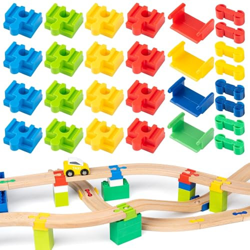 Holzeisenbahn Schienen Adapter Eisenbahn Holz Schienen Connectors Eisenbahn Spielzeug Zubehör 28 Stück Schienenverbinder aus Kunststoff Geeignet für Kinder im Alter Von 3-5