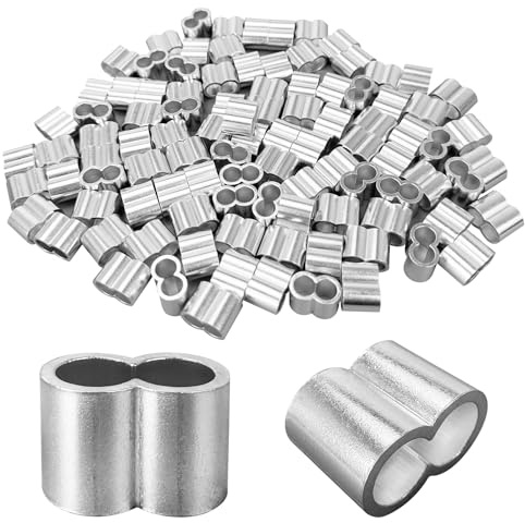 100 Piezas Virolas de Aluminio, 6MM Manguito De Aluminio para Cable De Acero, Manguito De Bucle De Aluminio Dobles para Cuerdas o Cables de 5mm/6mm