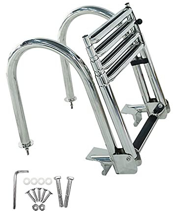 Telescoping 4 Step Ladde for Swimming Pool, Marine Boat Swim Rear Entry Pontoon Ladders with Handrail and Wide Rung, Heavy Duty Stainless