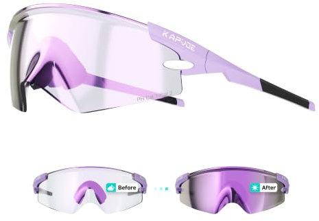 KAPVOE K410 Selbsttönende Fahrradbrille UV400 für Herren und Damen, Verstellbare Bügel, TR90 Rahmen, Inklusive Fahrrad-Etui, Radsportbrille für MTB, Rennrad und Outdoor-Sport