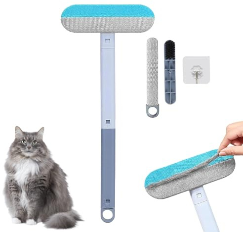 AABDTYYD Removedor de pelo de mascotas 4 en 1 reutilizable herramienta de eliminación de pelo de mascotas con mango extendido para alfombras, muebles, vidrio, cepillo electrostático eficiente para