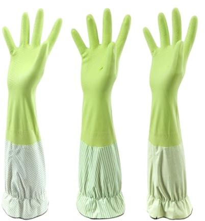 L6NqIAG Household Rubber Gloves Thickening Wash Dishes Waterproof Washing Cleaning Tools Kitchen Long Sleeve Rubber gloves Household Gloves(Green)