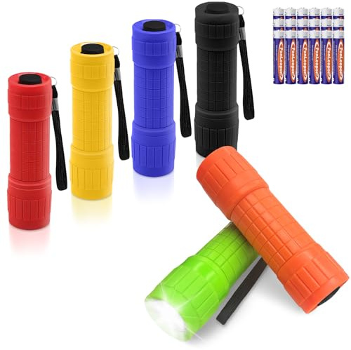 flintronic 6 Pack LED Small Torch, Mini Pocket Flashlight with 9 LEDs, Portable Torches with Lanyard, Super Bright, for Camping Hiking Outdoor Gifts, Batteries Included