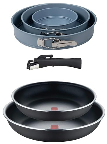 Bergner Click&Cook Juego de 2 Sartenes Ø24Ø28cm Aluminio prensado y Mango Desmontable+Juego de 3 moldes de horno redondos Ø12Ø18Ø22cm