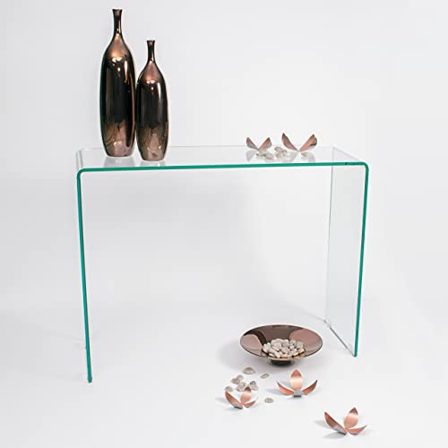 Homely® Mesa Consola Murano 100x35x75 cm. | Cristal Curvado Templado de una Pieza Grosor 12mm. | Diseño Minimalista Ideal para estancias Modernas (Cristal Transparente)