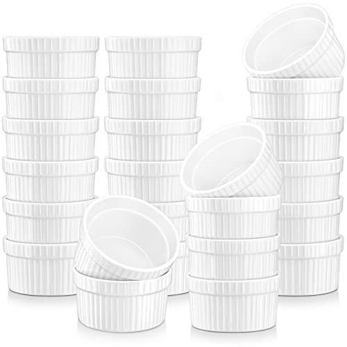 MALACASA, Series Ramekin dish, 24 Piezas Mini Cuencos y Platos de Postre/Snack/Salsa 2.4(6 cm) Crema de Cerámica Modelo para Hornear