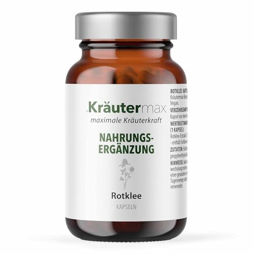 Kräutermax Rotklee Kapseln Hochdosiert mit Isoflavone, Optimale Ergänzung zu Rotklee Tee, 60 Kapseln