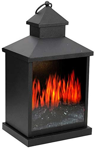 Lampada da Tavolo Lanterna in Metallo 3 Led con Effetto Fuoco Camino Timer e Gancio Grundig Colore Nero, Altezza 36 cm (20 x 16 x 36 cm)