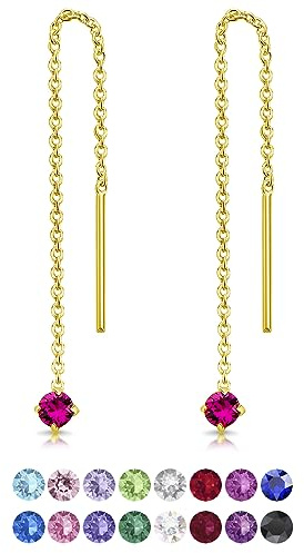Orecchini Pendenti Donna Argento 925 Placcati Oro 24K con Cristalli Fucsia - Orecchini Lunghi con Punti Luce Brillanti - Pendenti Classici Eleganti Ipoallergenici