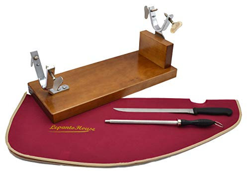 Schinkenhalter, Eiche, Schwarz, Schinkenhalter, Buche, horizontal, Eiche, mit Schinkenmesser und Schinkenabdeckung für Zuhause oder Restaurant, Farbe Schinkenabdeckung: (Bordeaux)