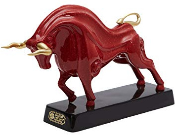 HAUCOZE Stier Figuren Skulptur Modern Kunst Deko Tier Statue Geschenk 31cm | Rot Polyresin Handgefertigtes Ornament Geburtstag Fest Feiertag Arts für Wohnzimmer Schlafzimmer Büro
