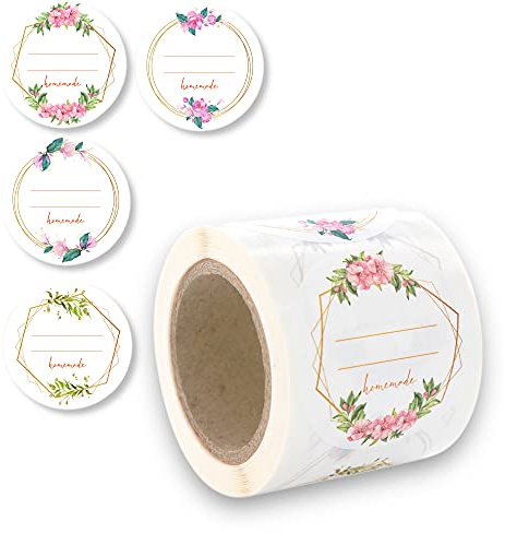 Etiketten Selbstklebend 200 Stück d5cm, Klebe-Etiketten zum Beschriften von Einmach-Gläsern, Aufkleber Marmeladenglas Beschriftbar, Gewürzetiketten Rund „Homemade“