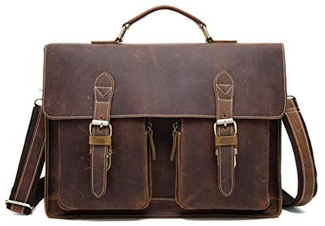 SMSOM Leder dunkelbrauner Aktenkoffer - Crossbody Bag - Laptoptasche Herren Leder Aktentasche Satchel Tasche, Kaffee (Color : Coffee)