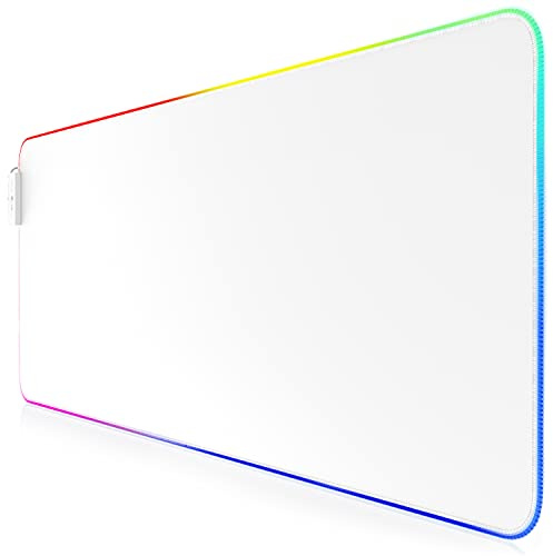 TITANWOLF – RGB Tappetino per Mouse da Gioco Bianco XXL - Mouse Pad Gaming - 800x300mm - 11 LED Colori e Effetti di Luce - Precisione e velocità - Lato Inferiore gommato - Lavabile