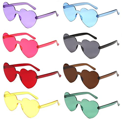 flintronic 8 Paar Hippie Herzförmige Brille, Transparente Candy Color Sonnenbrille für Geburtstagsfeier, Halloween, LNeuheit Party ustige Partybrillen für Erwachsene