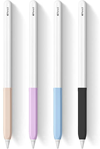 YINVA Silikon Griff Schutzhülle für Apple Pencil 2. Generation 4 Stück Apple Pencil Hülle Zubehör Ergonomisches Design Ärmel Halter (Apple Pencil 2st, Pink, Lila, Blau, Schwarz)