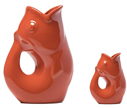 Gurgle Pot Fischkrug – 2er-Set Paprika, französisches Design, großer Krug mit passendem Gurgle-Topf, 1,2 l