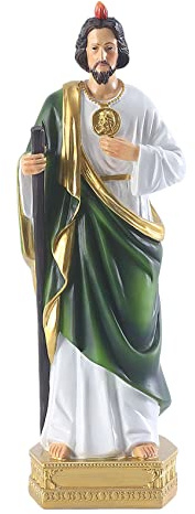 QIANLING San Judas Tadeo Figura de 21,5 cm - Estatua Religiosa de Resina Pintada a Mano - Imagen de San Judas con Colores Vivos - Escultura Católica para Decoración del Hogar o Regalo Religioso
