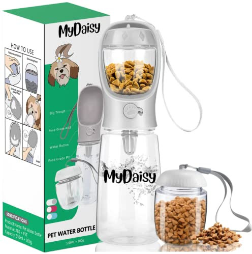 MYDAISY Bouteilles d'eau pour chien avec grande capacité (550 ml) dans un récipient alimentaire (100 g) parfaites pour les promeneurs de chiens