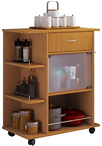 VCM Servierwagen 65x39x80 cm 1 Tür 5 Fächer Küchenhelfer Vorratswagen | Rollbare Ablagefläche für Geschirr, Getränke und Vorräte - Küche oder Wohnbereich - für Haushalte - Holzwerkstoff