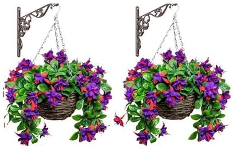 Primrose Premium Large Artificial Outdoor Hanging Baskets With Flowers (Fuchsia, Set of 2)