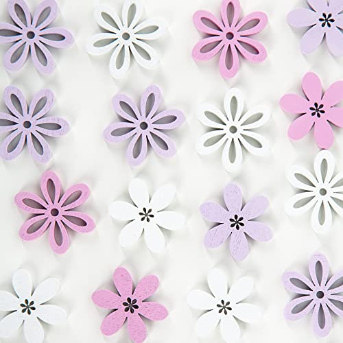 Logbuch-Verlag Tischdeko Set 24 kleine Blümchen Holz weiß lila rosa Streudeko Blumen zum Basteln Hochzeitsdeko 3 cm