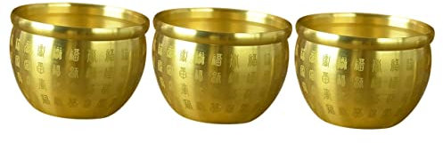 Cabilock 3pcs Metal Brass Retro Office Collectible Dish Chalice Wealth Feng for Table Bowls Luck Ashtray Money Cup Copper Buddhist Decoration Shui Prosperity Art Porsperity Water Treasure