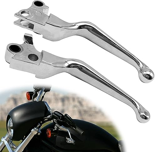 CmeRto 1 Pair Silver Motorcycle Hand Levers Brake Clutch Lever Chrome Brake Clutch Handle Compatible with Harley Sportster 883 1200 Dyna Touring Road King Heritage Softail Fat Bob