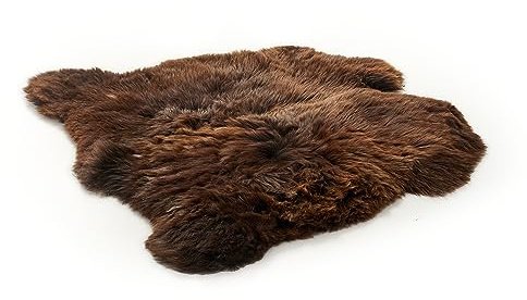Cakla Lammfell Echt 110-100 cm x 110x100 cm - Schaffell Echt aus Zwei Lederseiten Genäht - Fellteppich Braun - Deko Fell für Stühle und Sofa - Natürliche Lammfell Teppich Wohnzimmer