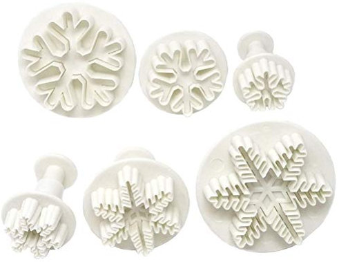 Snowflake Cookie Cutter, 6pcs Snowflake Fondant Cake Plunger Cutters Decorating Embossing Tool Christmas Cookie Cutters Snowflake Plunger Cake Cutter